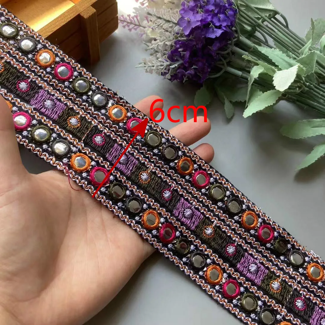 1 Yards Lace Trim Floral Sequined Webbing Ribbon Ethnic Clothing Embroidered Bridal Lace Sew Accessories Embroidery Crocheted