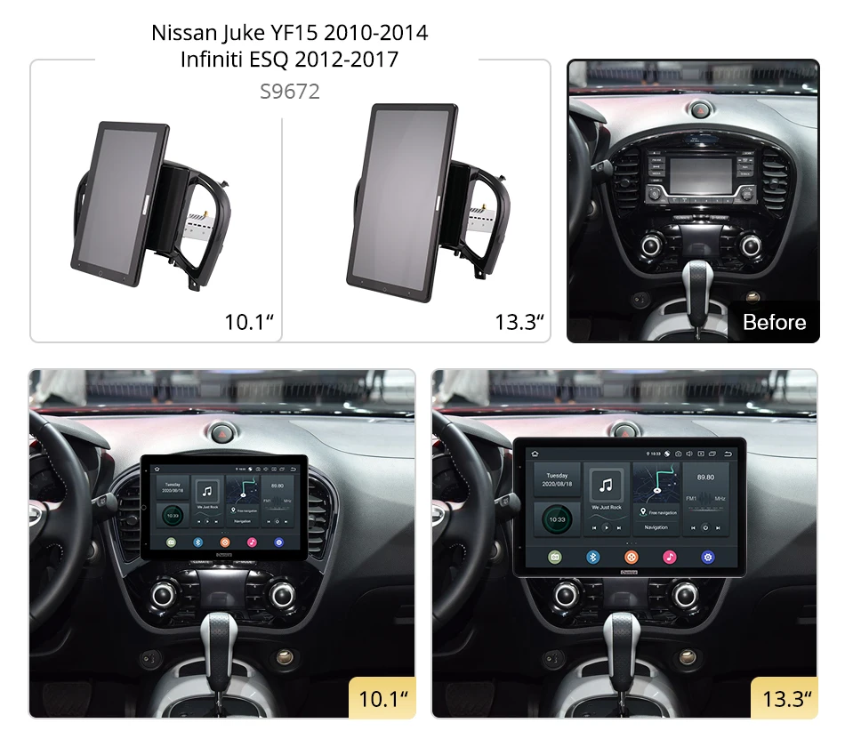13,3-Zoll PX6 Android 10 Auto-DVD-Player, drehbares Navigations-GPS-Stereo-Radio für Nissan Juke YF15 2010-2014 Radio – Detail 2