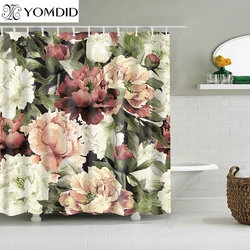 3D Flowers Pattern Shower Curtains Vintage Bath Curtain With Hooks Polyester Fabric Cloth Printing Curtain for Bathroom cortinas