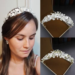 Enamel Leaf Tiara Headbands Luxury Painted Flower Crystal Crown Bride Hair Jewelry Accessories for Women Wedding Hair Ornaments