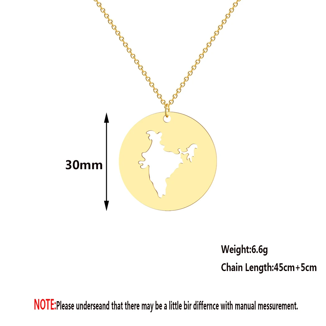 Cxwind Fashion India Map Pendant Necklaces for Men& Women Stainless Steel Gold Color India Country Map Charm Chain Jewelry Gift