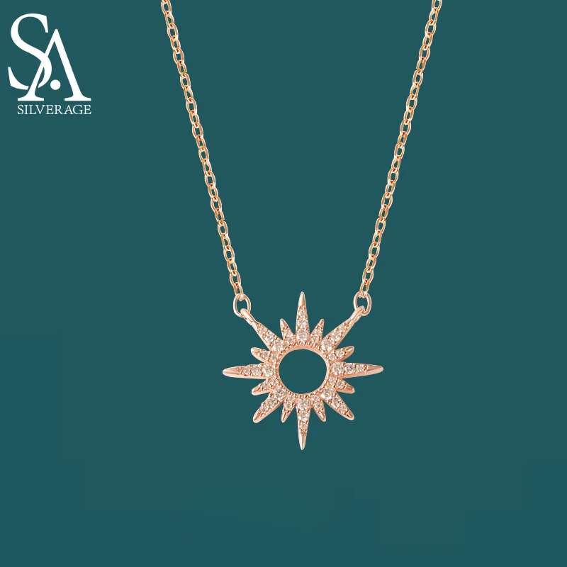 

SA SILVERAGE Design Lace Geometry Stars Styles Collar De Mujer 2021 925 Silver Sunflower Necklace for Women's Luxury