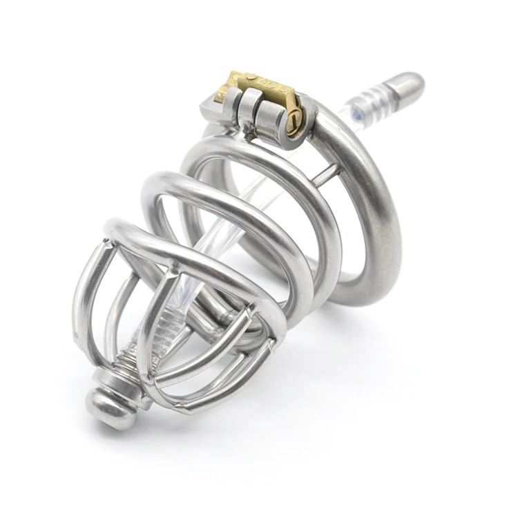Urethral Catheter Cock Cage Male Chastity Device by Real Stainless steel chastity Belt Penis cage