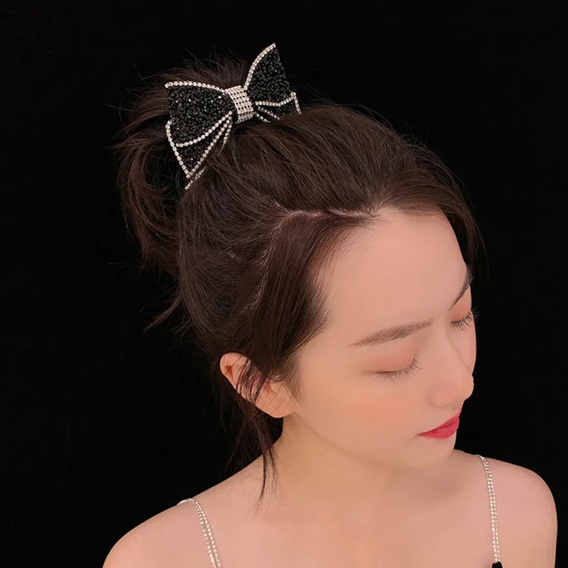 188CM Brand Oversized Pearl Ribbon Hair Clip Barrette Handmade Crystal Beaded Artistic Velvet Hair Accessories Clips Hairpins