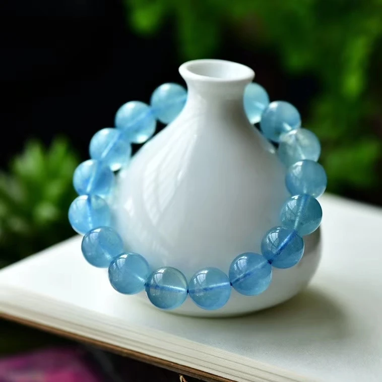 Natural Blue Aquamarine Clear Round Beads Bracelet Jewelry Women Men Aquamarine Crystal Healing 8mm 9mm 10mm 11mm AAAAA