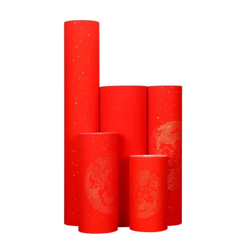 Chinese Spring Festival Couplets Red Rice Paper Xuan Paper with Dragon Phoenix Calligraphy Brushes Writing Half-Ripe Xuan Paper