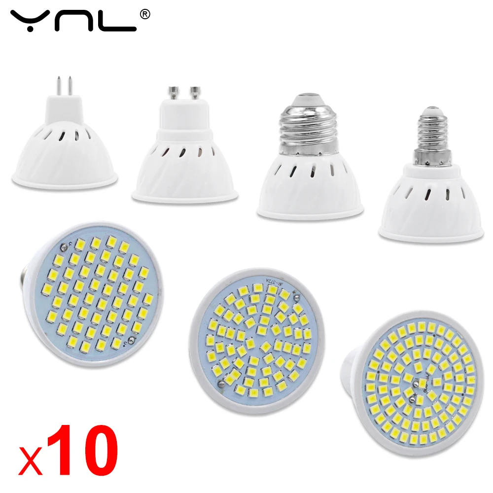 10Pcs/Lot GU10 MR16 LED E27 E14 LED Lamp Spotlight Bulb AC 220V 240V 48 60 80 LEDs Bombillas Ampoule Lamparas LED Bulb Indoor