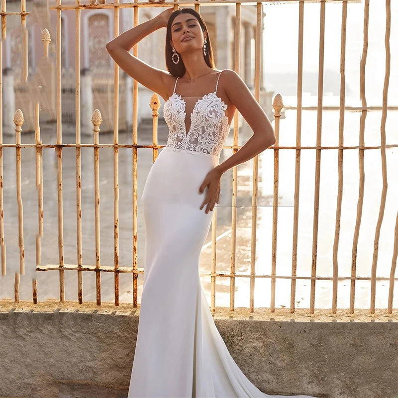 Vestido De Novia De sirena con tirantes finos, traje Sexy con apliques De encaje, Espalda descubierta, vestidos De Novia con manchas, recién llegado