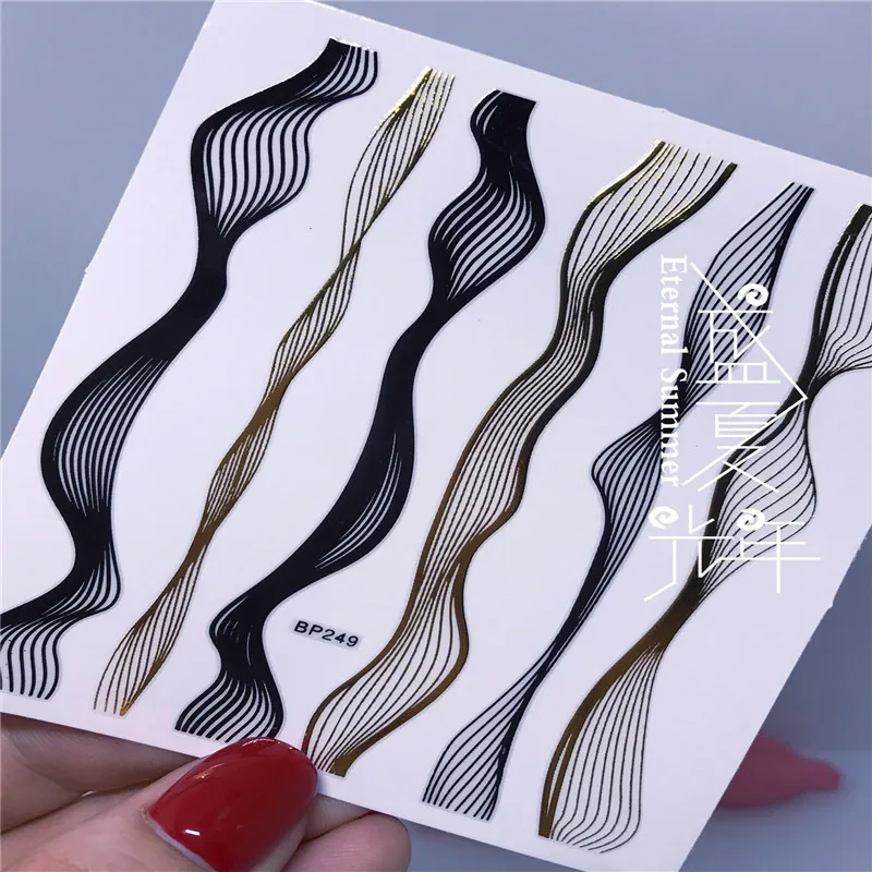 

1 Sheet Metal Wave Line Stripe Nail Sticker New Designs Adhesive Sticker Transfer 3D Nail Art Foil Tips Nail Sticker Decals C#4