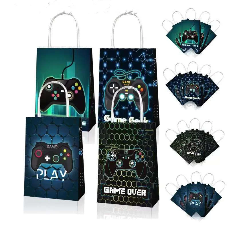 12Pcs Game Theme Game Candy Box Gift Bag Portable Biscuit Box For Kids Birthday Game Party Supplie Game Player Gamepad Candy Bag