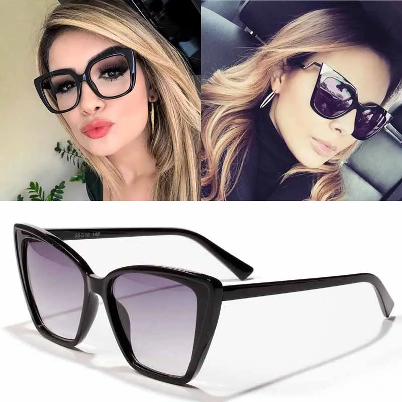 Feishini Star Contracted Quality Cat eye Sunglasses Women Oversized UV Protection Ladies Eyewear Fashion Sun Glassees Vintage