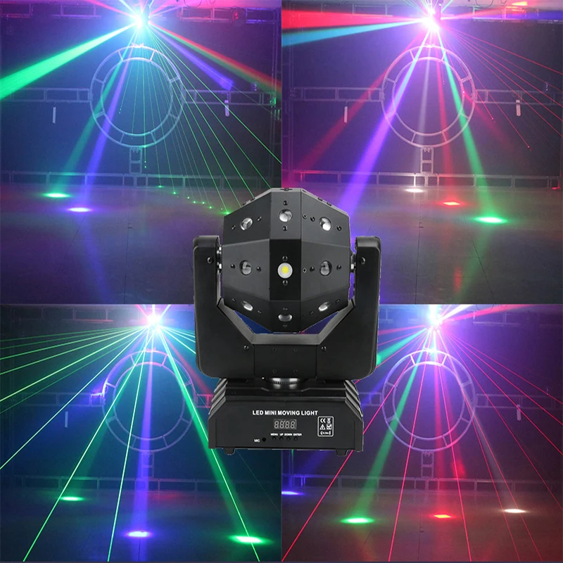 16Pcs Led Beam Red/Green Laser Strobe Led 3 In 1 Effect Football Moving Head Light For DJ Stage Disco KTV Party Holiday Wedding