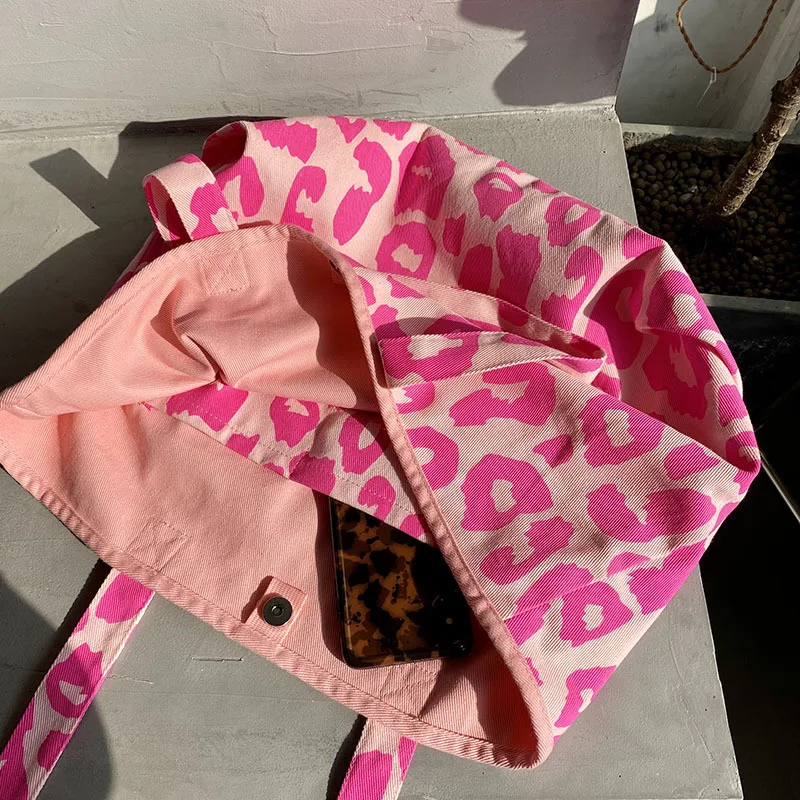 Borsa da donna borsa a tracolla a tracolla nuova borsa di tela di grande capacità rosa leopardo moda europea e americana