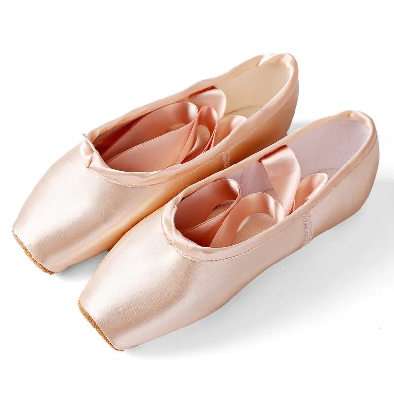 Profissional ballet pointe sapatos meninas senhoras cetim ballet sapatos com fitas palmilha de dança
