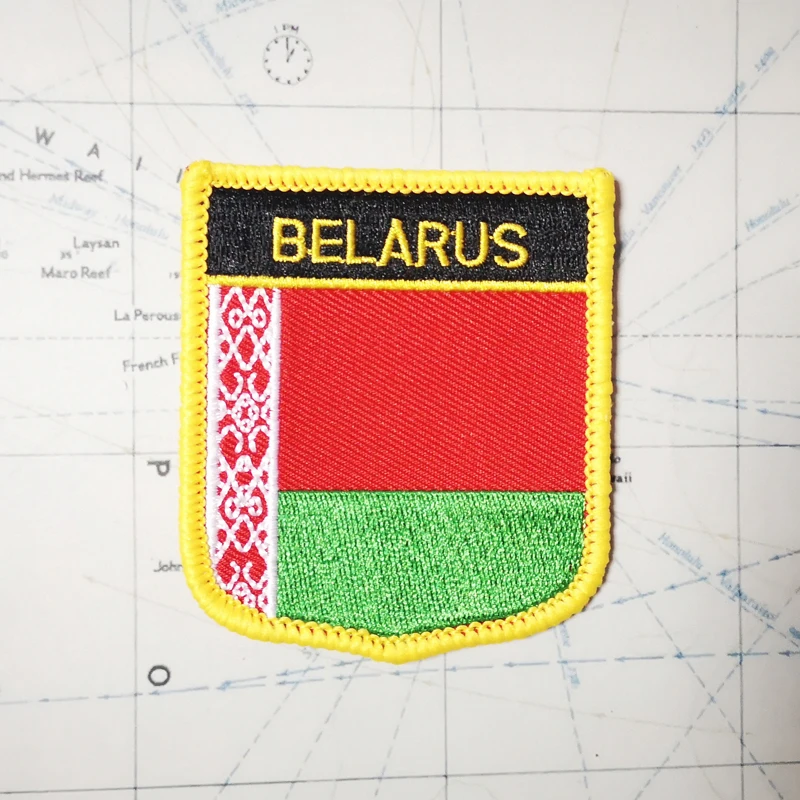 BELARUS National Flag Embroidery Patches Badge Shield Square Shape Pin  One Set  On The Cloth Armband   Backpack  Decoration