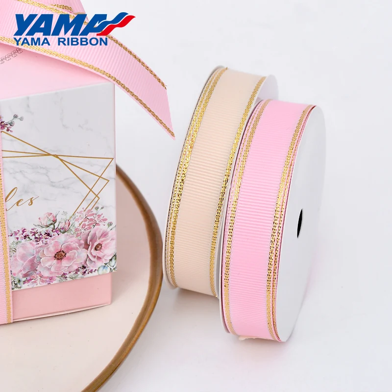 YAMA Gold Metallic Edge Grosgrain Ribbon 6mm 9mm 16mm 25mm 38mm Wide Price 100yards Diy Gift Packing Decoration Wedding Crafts