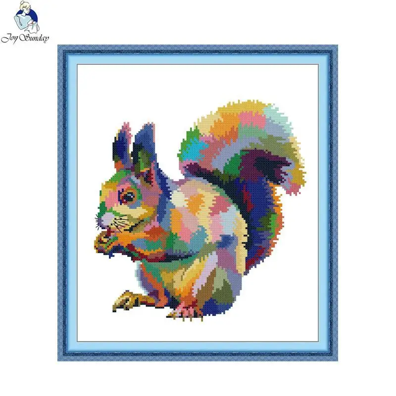 DIY Animal pattern color squirrel cross stitch set 11CT 14CT printed canvas cotton thread embroidery kits Home decoration gifts