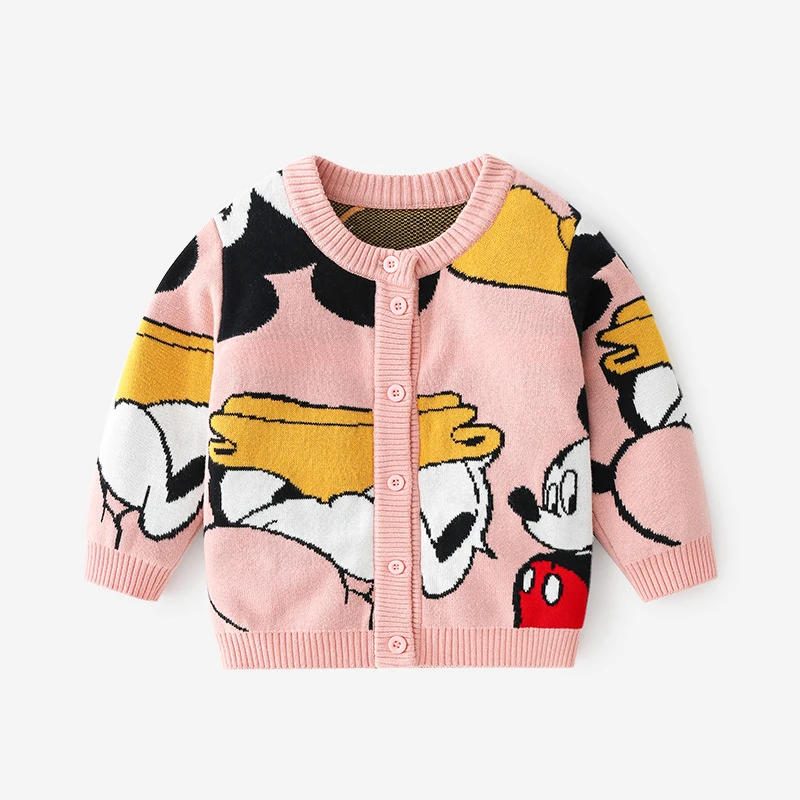 Disney Children Cardigan Autumn Winter Jacket Boy Cardigan Sweater Girl Sweater Cartoon Baby Shirt Pure Cotton Mickey Mouse