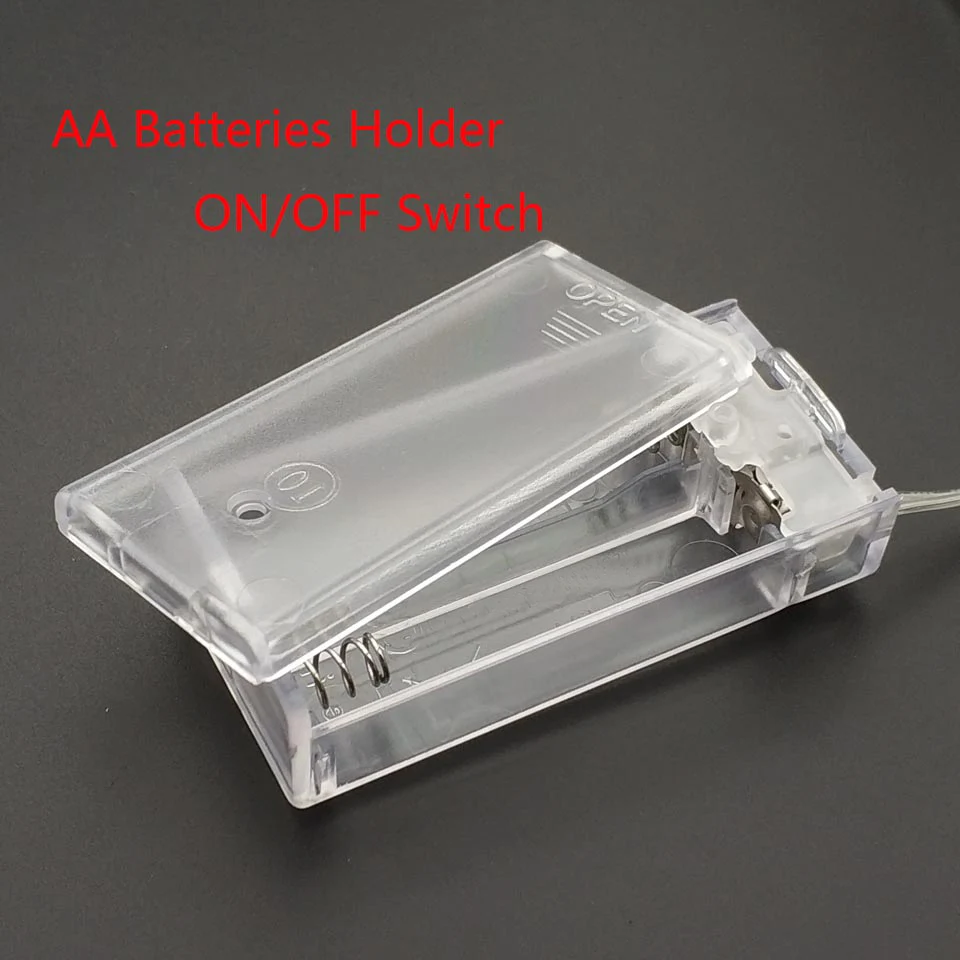 2 AA Battery Holder Box Case With Switch New AA Battery Holder Box Case With Switch Transparent