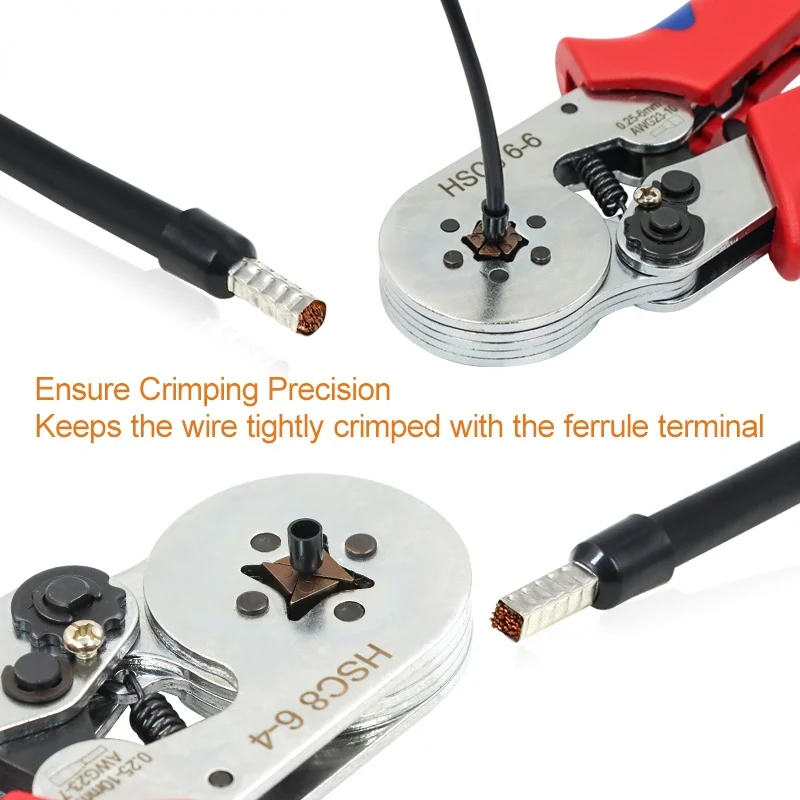 Tubular Terminal Crimping Pliers HSC8 6-4/6-4A/6-6 wire mini Ferrule crimper tools YEFYM Household electrical kit