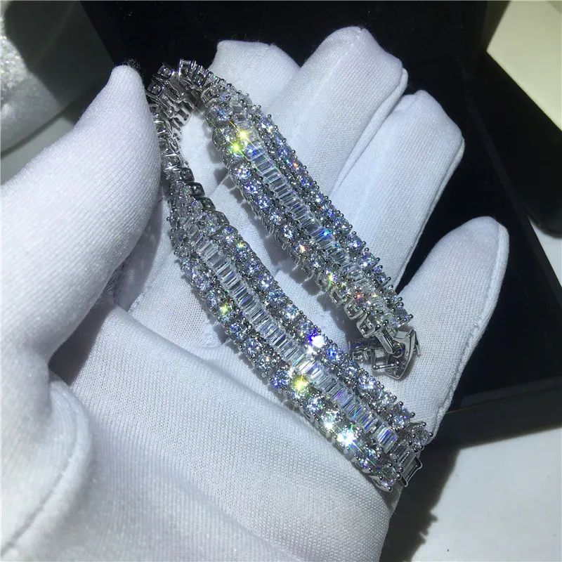 

Luxury Trendy AAAAA cz stone Bracelet Bangle White Gold Filled Bijou Party Wedding Bracelets For Women men Engagement Jewelry