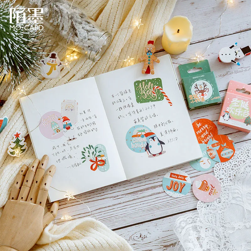 Pegatinas de decoración de feliz Valle de Navidad, pegatinas de álbum de recortes para diario, planificador, manualidades Diy, diario de álbum de recortes, 46 unids/caja