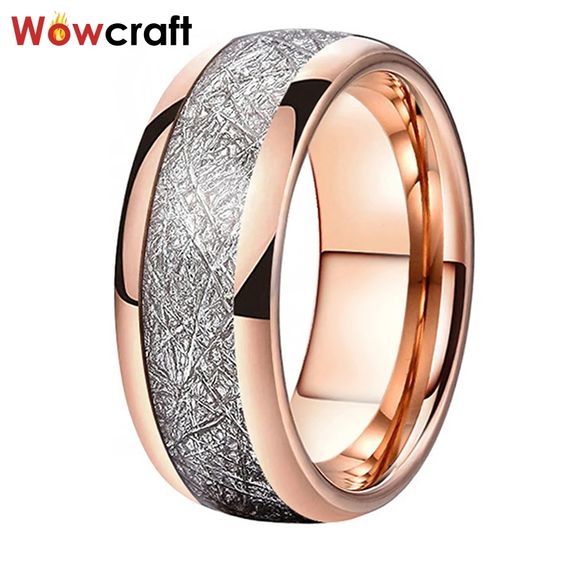 

4/6/8 Rose Gold Tungsten Carbide Ring for Men Women Wedding Bands Rings Meteorite Inlay Dome Polished Shiny Comfort Fit