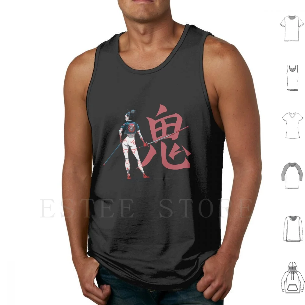 Oni-Kabuki Assassin Girl Tank Tops Vest Cotton Kabuki Assassin Oni Japan Girls Demon Yakuza Blood Ass