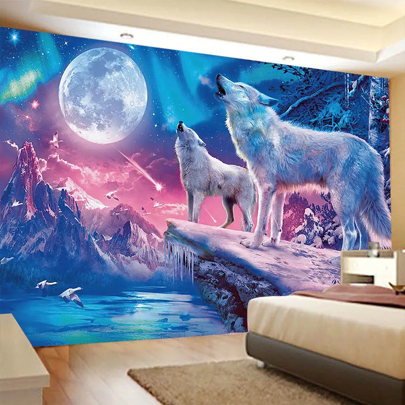 Wolf Seabed Animal Tapestry Bedroom Decoration 100% Polyester Color Printing Home Decoration Wall Hanging Tapestry