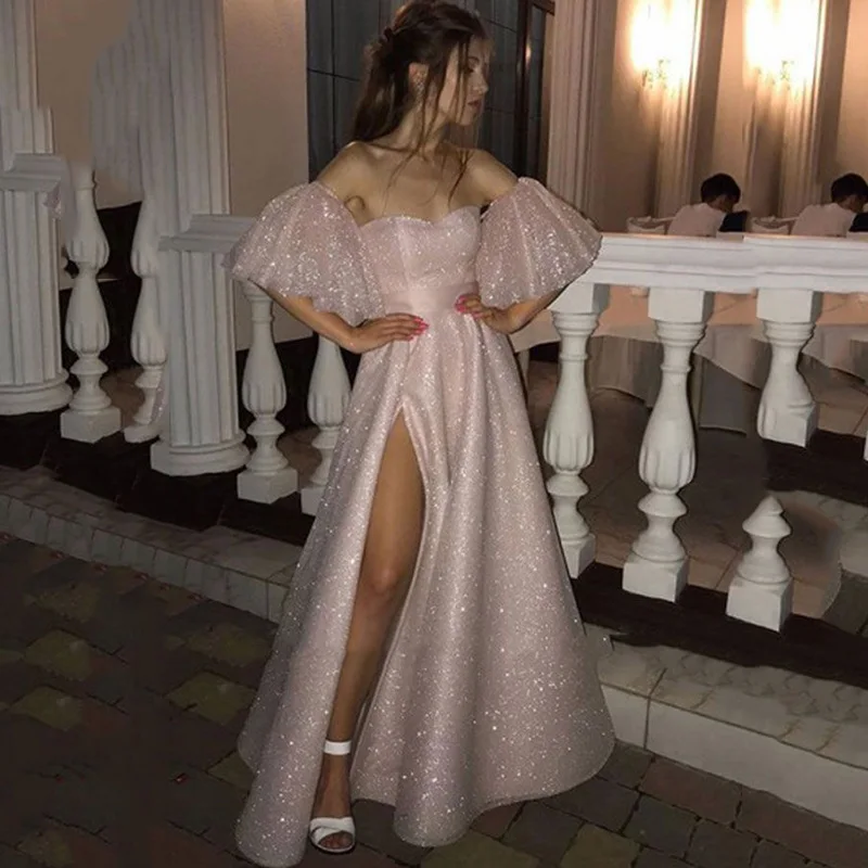 Sodigne Shiny Glitter Prom Jurk Lange 2020 Off De Schouder Side Slit Formele Jurken Backless Avondjurk Vestidos De Gala