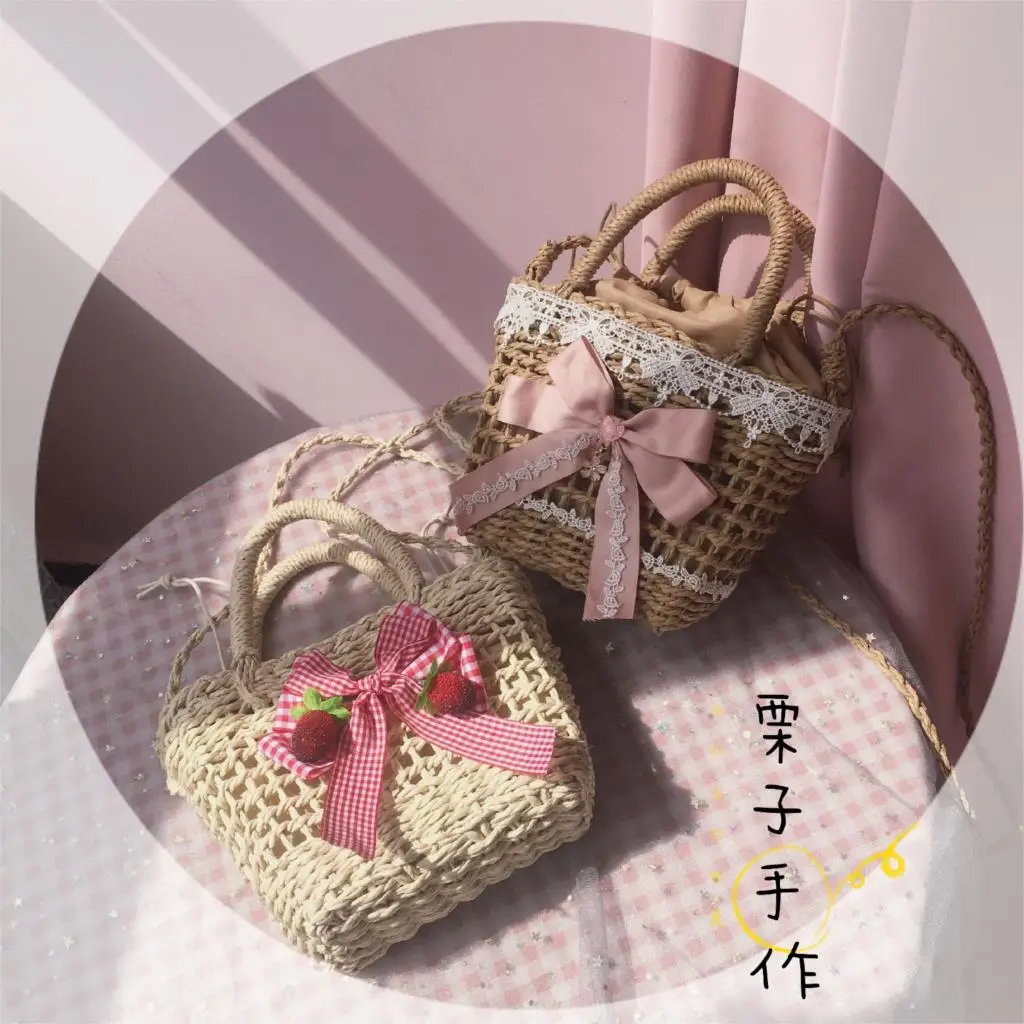 Original Homemade Lolita Woven Bag Soft Sister Small Package Lolita Pastoral Backpack