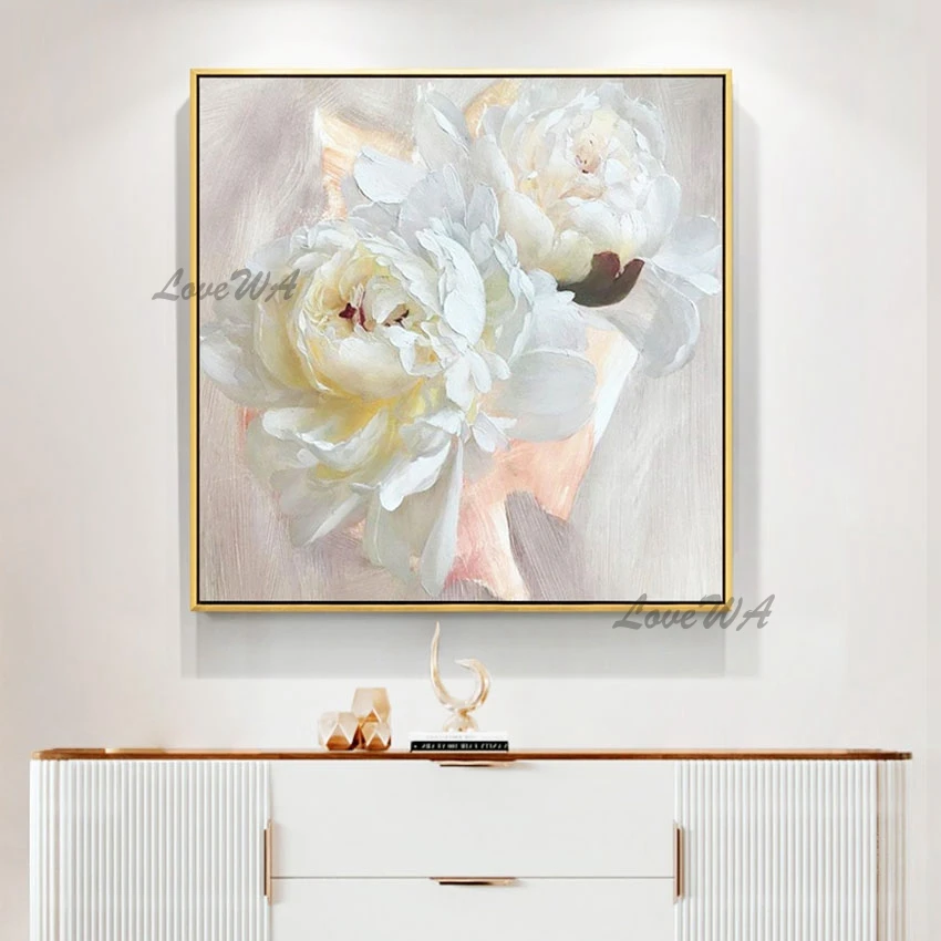 New Arrival Pallet Knife Textured White Flower Oil Painting, Showpiece For Home Decoration Wall Picture For Restaurant No Framed