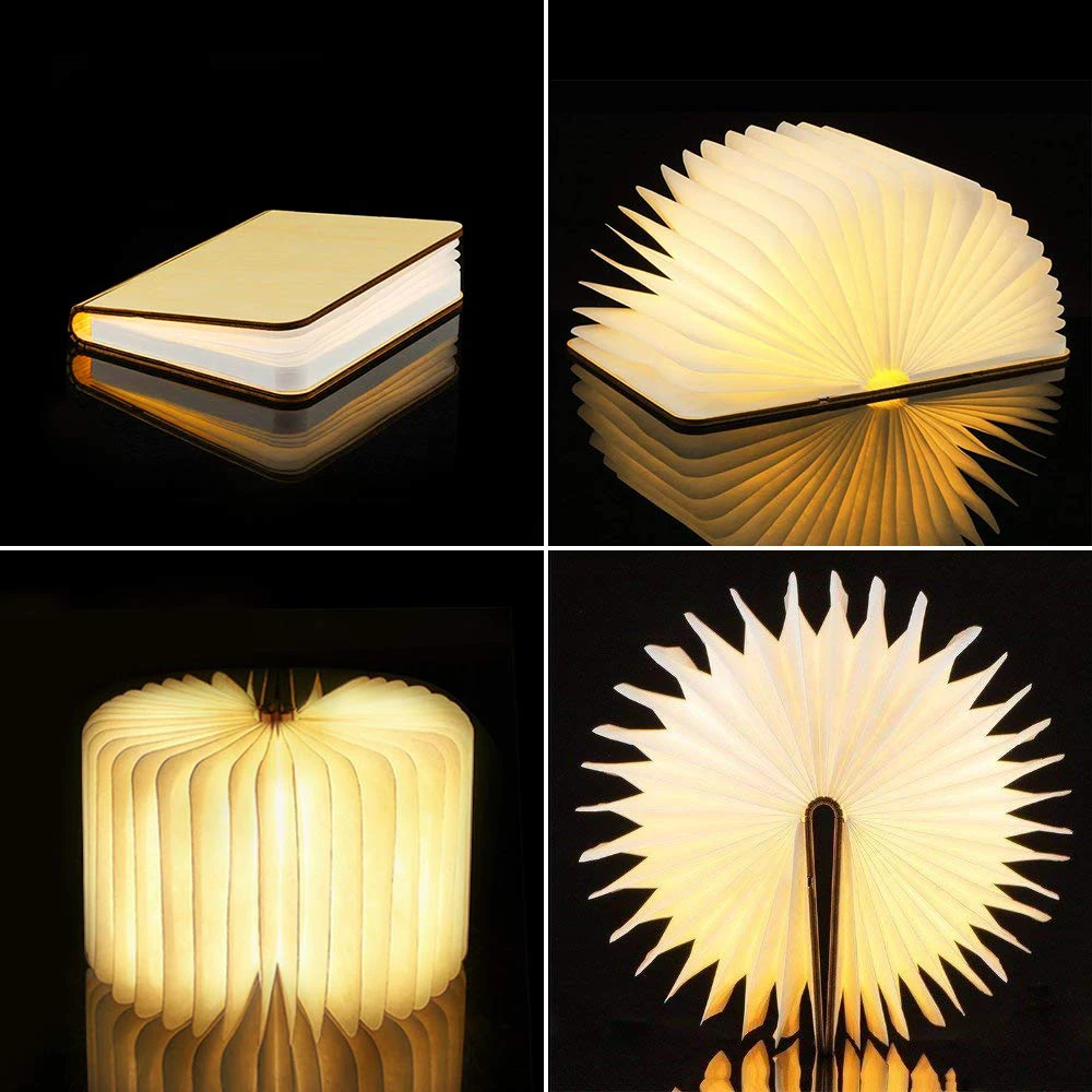 3 Color Folding Accordion Wooden Night Light Creative Baby Child Birthday Christmas New Year Gift Lights USB Recharge Table Lamp