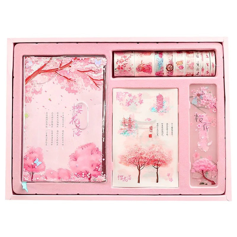 Sakura Series Notebook Gift Box Set Stationery Kawaii Pink Diary Book Journals Agenda Planner Washi Tape Exquisite Gift