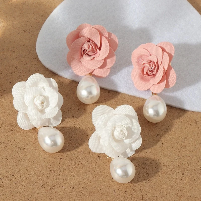 Korea Cute Flower Fashion Dangle Earring for Women Wedding Party Bohemian Pearl Boucles D Oreille Femme Jewelry