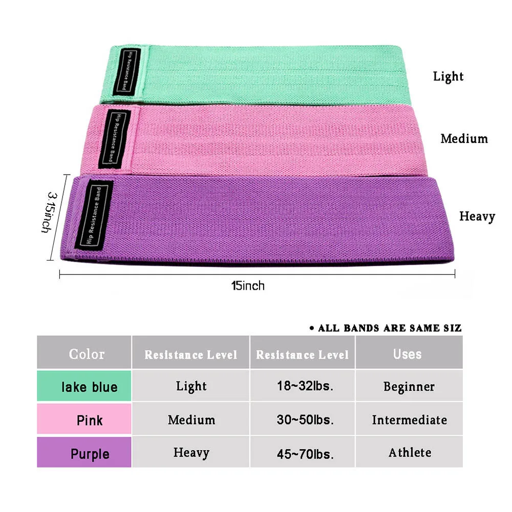 3pcs Sport Resistance Bands Set for Home Fitness Yoga Pilates CrossFit Resistance Level Workout Booty Bands for Women and Men