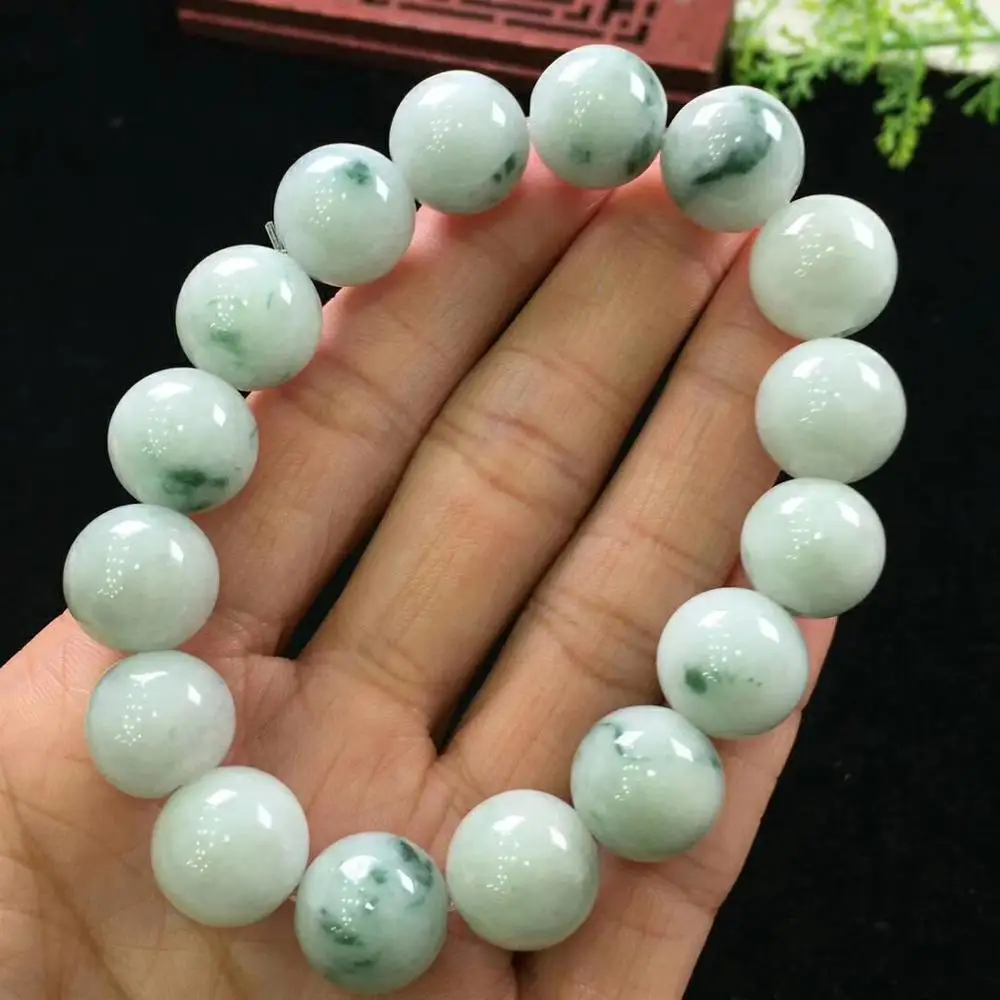 

Natural Jade A Bracelets Gemstone Stretch Round Beads Stone 13.5mm Women Men Bracelet Jade A Jewelry AAAAA