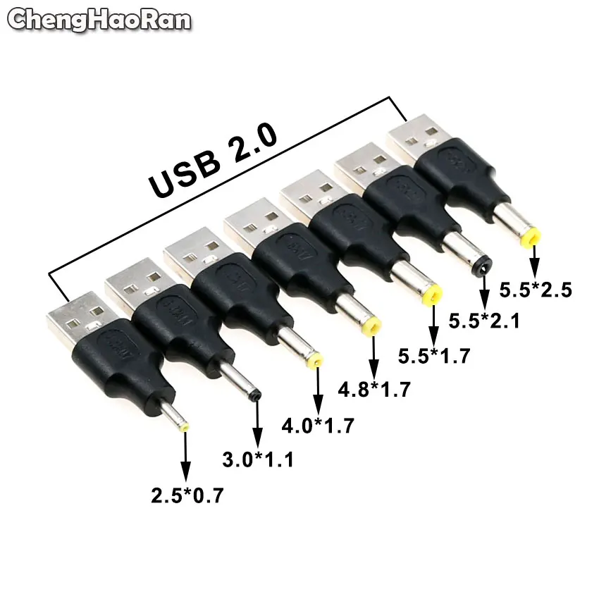 ChengHaoRan USB to DC Power Plug USB A Male to DC Jack 5.5*2.5 5.5*2.1 4.8*1.7 2.5*0.7mm Connector 5V Power Charger Adapter