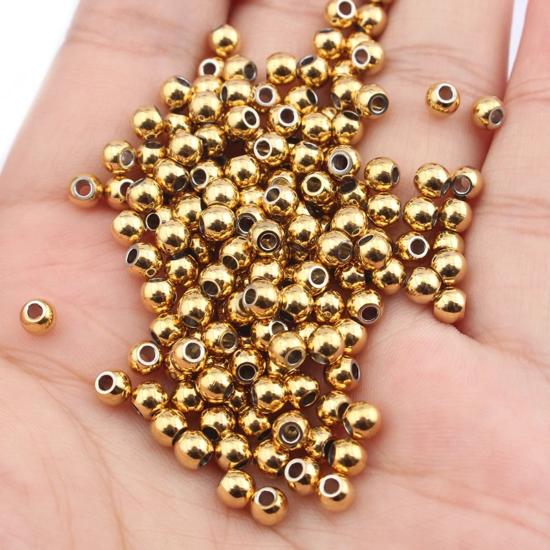 20-200PCS 2-7mm Raw Brass Spacer Beads Round Loose Beads For 1-2mm Leather Cord DIY Bracelet Necklace Jewelry Making Findings