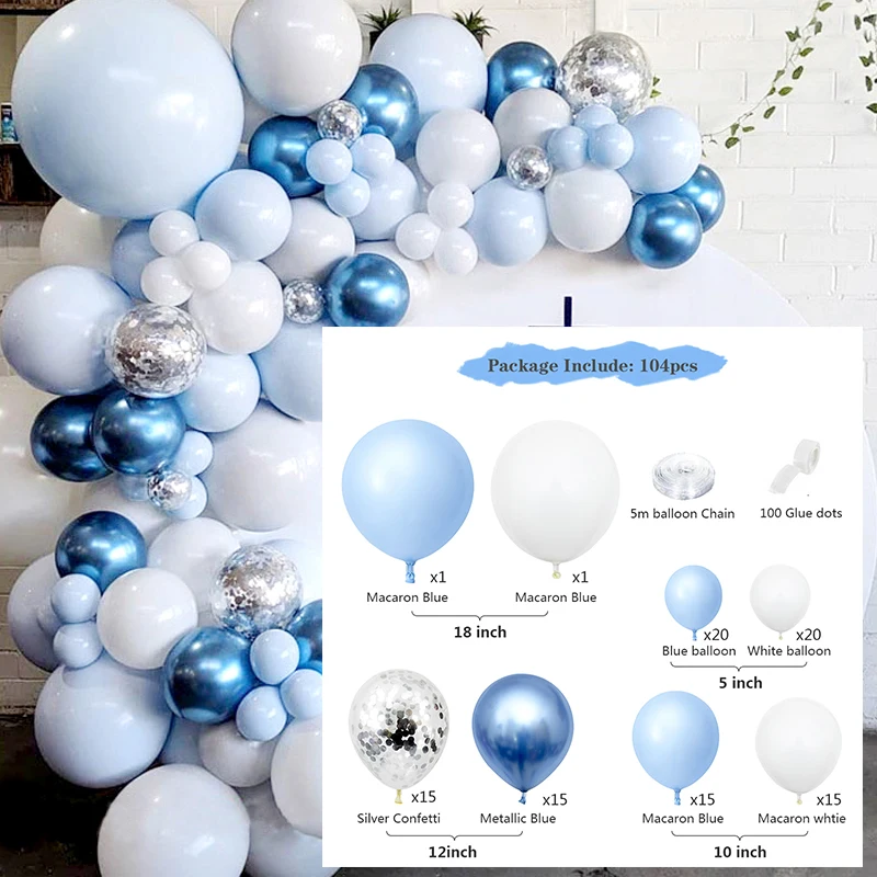 Kids Boy 1st Birthday Party Favor Mixed Blue White Set Latex Balloon For Baby Shower Baptism Christening Bar Mitzvah Decor