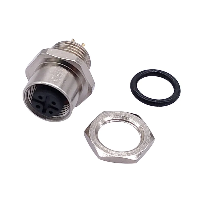 M12 3pin 4pin 5 8Pin Sensor Connector Panel Back Mount Waterproof Flange Socket Threaded Coupling Male&Female A Code Connectors