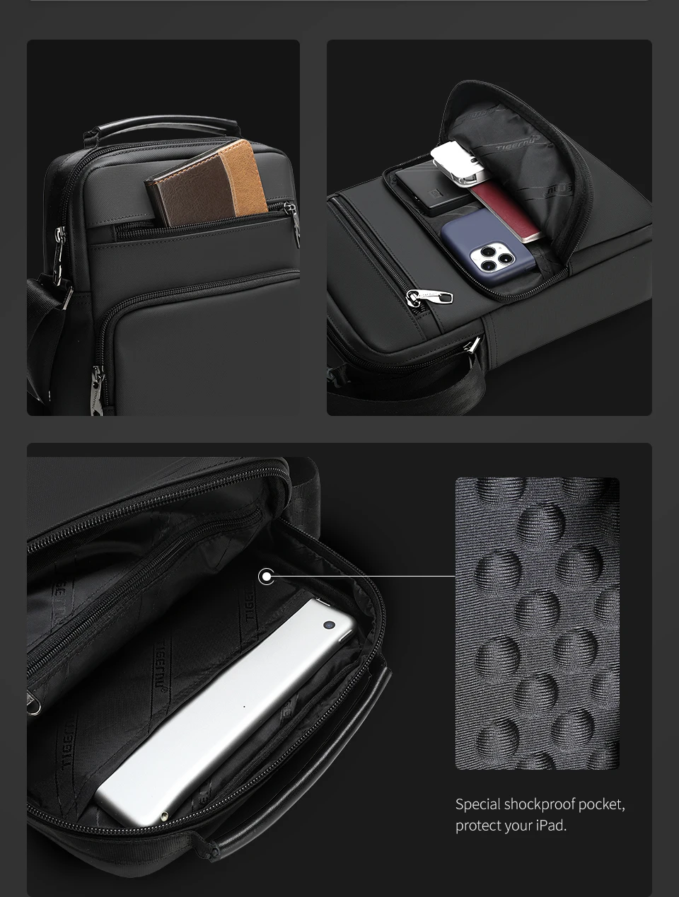 Tigernu Men Shoulder Bag 9.7" iPad Bag Mini Handbag Waterproof Sling Bags Male Business Travel Crossbody Bag For Teens