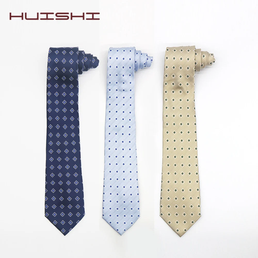 HUISHI Custom Tie Label Dot Stripe Neckties Label Men Slim Polyester Neck Tie  Polka Dot Men Polyester Neckies For Gentlemen