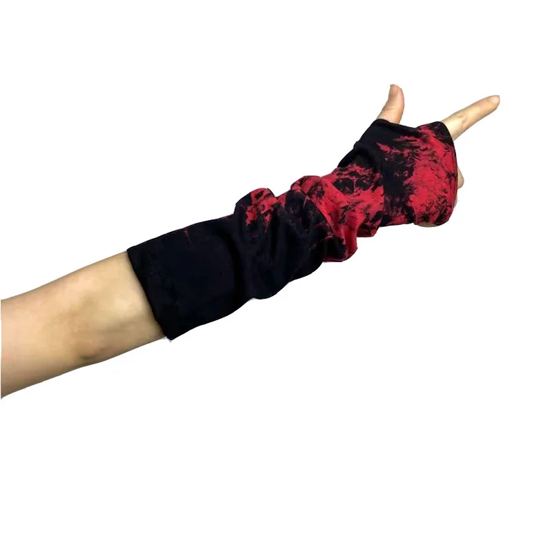 1Pair Dark Gothic Fingerless Elbow Length Gloves Harajuku Arm Warmers Ninja Street Hip-hop Mittens Women Punk Cool Tie Dye Glove