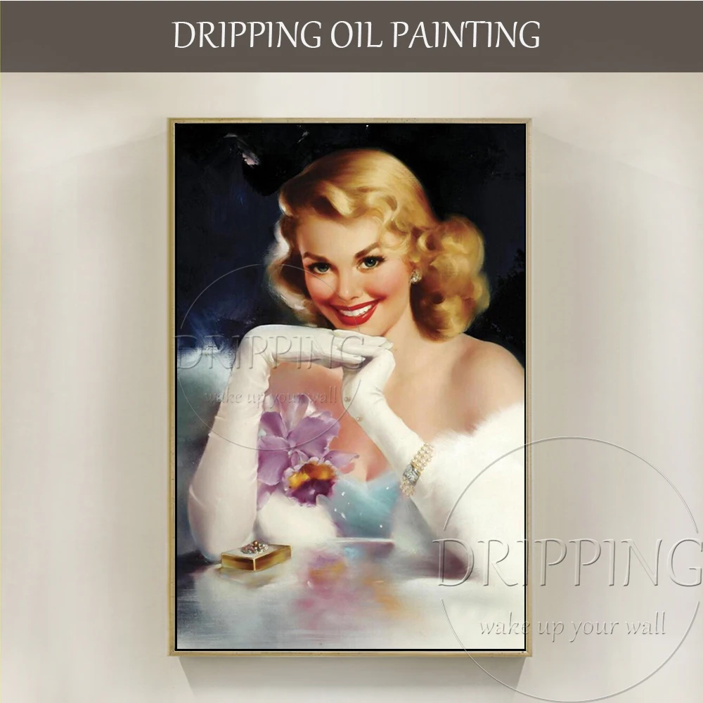 Talent Artist Hand-painted American Super Star Marilyn Monroe Oil Painting on Canvas Beauty Gold Hair Lady Figure Oil Painting