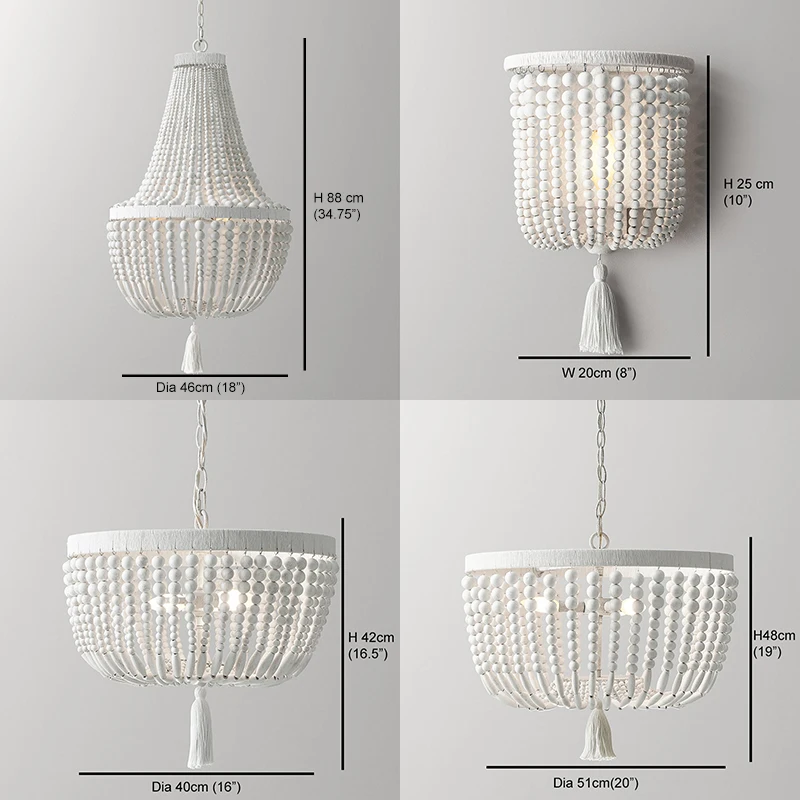 Weathered White wood beads chandelier lighting Pendant bedroom lights for nursery baby room living room suspension kitchen lamps