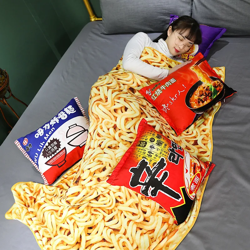 Interesting Noodles Blanket Simulation Plush Food Noodles Throw Pillow with Blanket Stuffed Ramen Pillow Cushion Home Decor