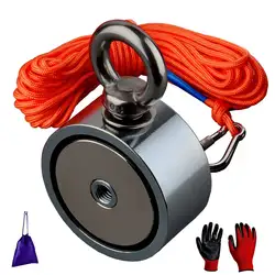 150KG Two sided Superinduction Strong Neodymium N52 Fishing Magnet Recovery Material  15m Durable Rope