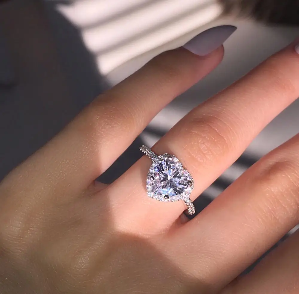 New 925 Sterling Silver Ring Heart-Shaped AAAA Zircon Ring Wedding Ring For Woman High Jewelry Gift
