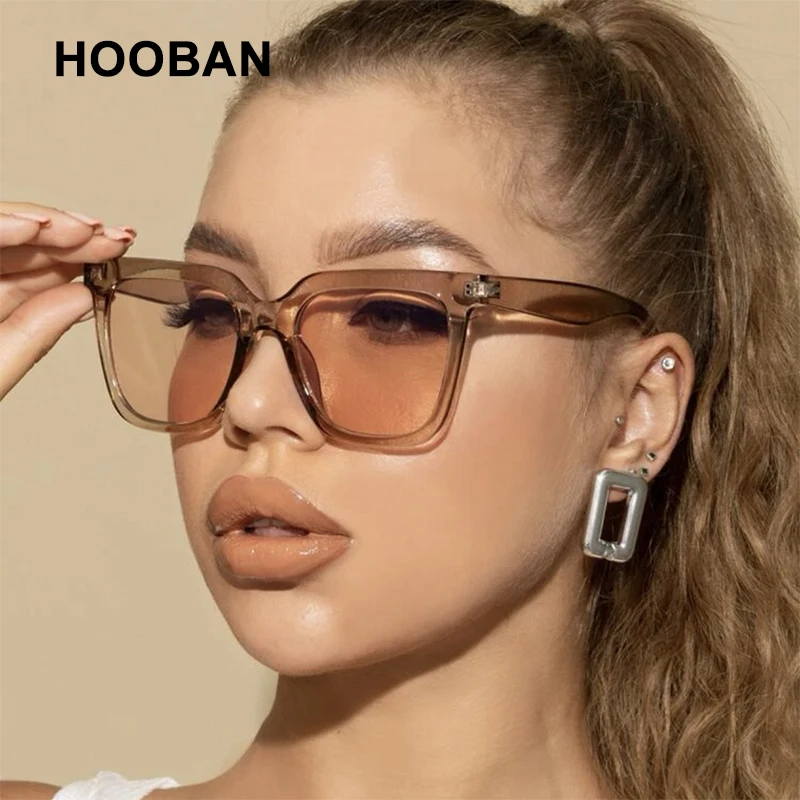 Kacamata hitam kotak besar modis pria wanita, kacamata hitam mata kucing ukuran besar klasik UV400 untuk wanita